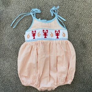 Adorable Lobster and Shrimp smocked Baby Romper